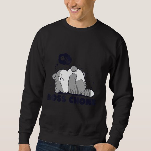 Sweatshirt Boss Chonk Lazy Sleeping Fat Mème Design (Devant)
