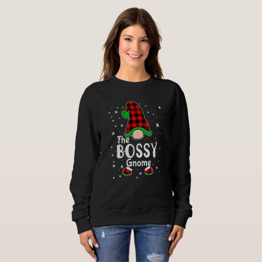 Sweatshirt Bossy Gnome Buffalo Plaid Matching Family Christma (Devant entier)