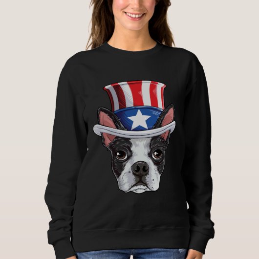 Sweatshirt Boston Terrier 4th of July Uncle Sam Kids Boys Ame (Devant)