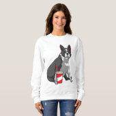 Sweatshirt Boston Terrier avec boisson (Devant entier)