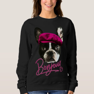 Sweatshirt Boston Terrier Bonjour Coeur rose Français