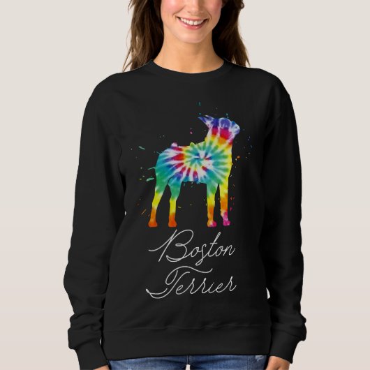 Sweatshirt Boston Terrier Chien Tie Dye Rainbow Chien Maman A (Devant)