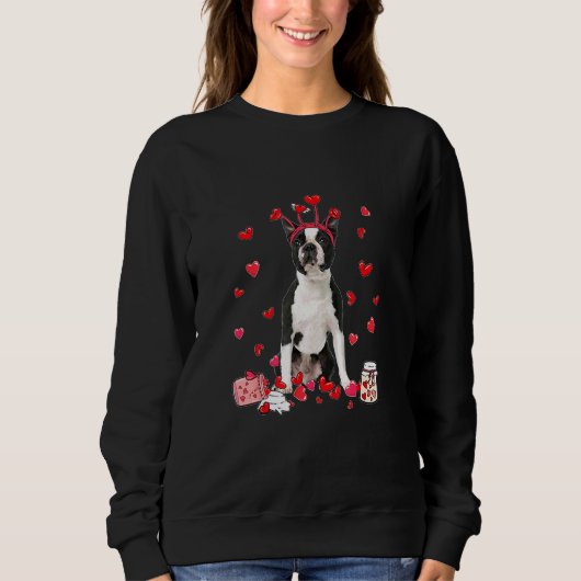 Sweatshirt Boston Terrier Chien Valentines Day Heart Headband (Devant)