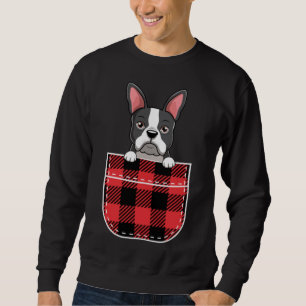 Sweatshirt Boston Terrier Dog In Buffalo Plaid Pocket