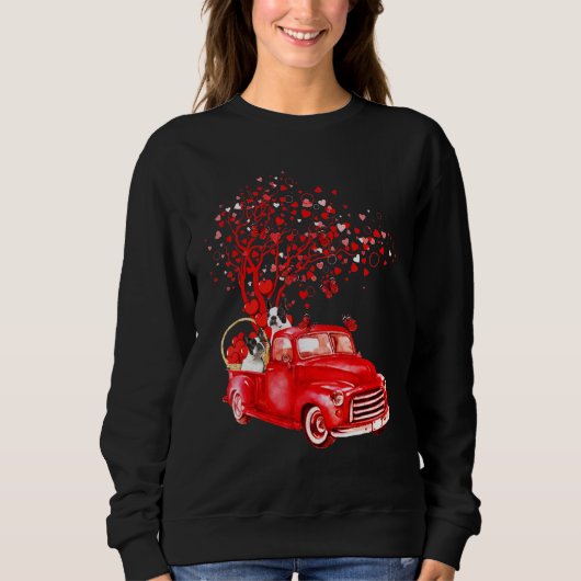 Sweatshirt Boston Terrier équitation Camion Rouge Valentine B (Devant)