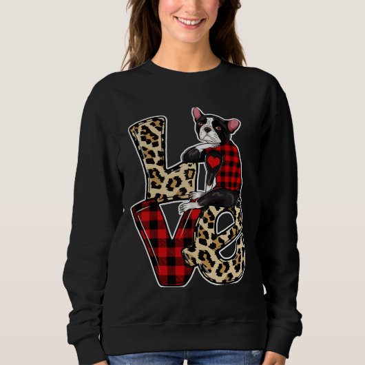 Sweatshirt Boston Terrier Love Leopard Happy (Devant)