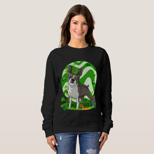 Sweatshirt Boston Terrier Lucky Leprechaun Chien St patrick D (Devant entier)