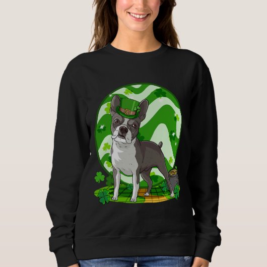 Sweatshirt Boston Terrier Lucky Leprechaun Chien St patrick D (Devant)
