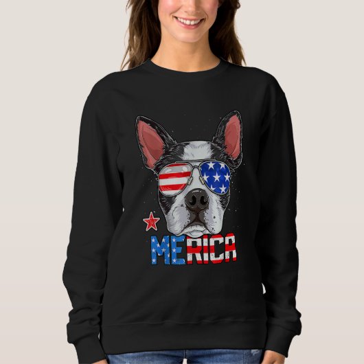 Sweatshirt Boston Terrier Merica 4th Of July Men Boys Dog Pup (Devant)