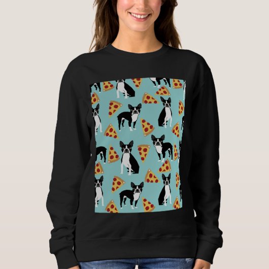 Sweatshirt Boston Terrier Pizza Slices Junk Food Drôle Chien  (Devant)