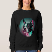 Sweatshirt Boston Terrier Synthwave 80s Retrowave Aesthetic (Devant)