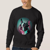 Sweatshirt Boston Terrier Synthwave 80s Retrowave Aesthetic (Devant)