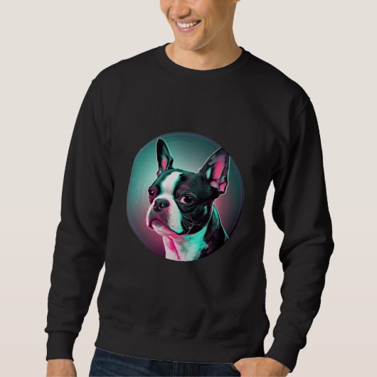 Sweatshirt Boston Terrier Synthwave 80s Retrowave Aesthetic (Devant)