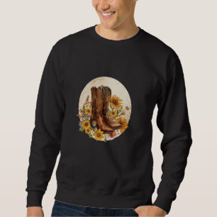 Sweatshirt Bottes Cowboy Cowgirl avec des tournesols et Wildf