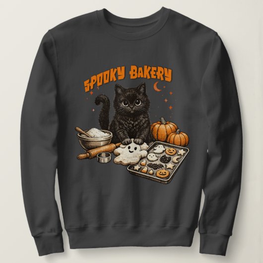 Sweatshirt Boulangerie Chat Noir Effrayant Halloween Biscuits (Design devant)