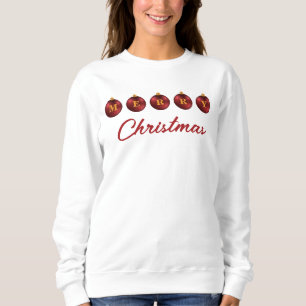 Sweatshirt Boules de Noël festives rouges Texte Joyeux Noël