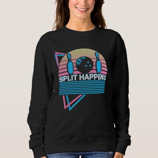 Sweatshirt Bowling Bowler Retro Split Happens (Devant)