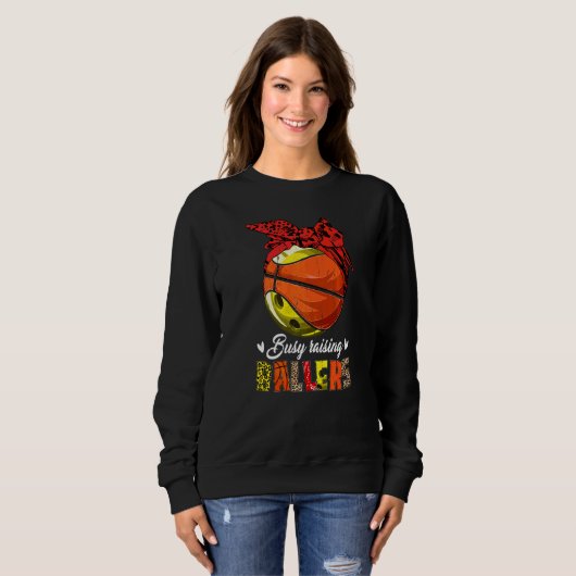 Sweatshirt Bowling Maman Basketball Maman Busy Raising Baller (Devant entier)
