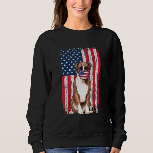 Sweatshirt Boxe American Flag Dog Wears Face Mask 4 Of Jul (Devant)