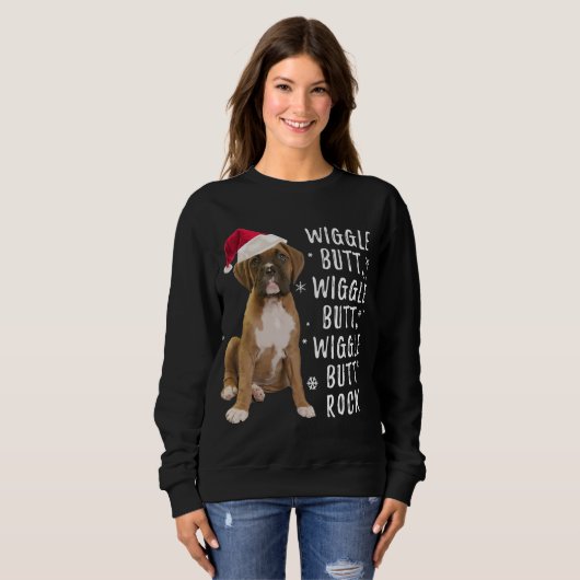 Sweatshirt Boxe Chien Noël - Wiggle Butt Rock (Devant entier)