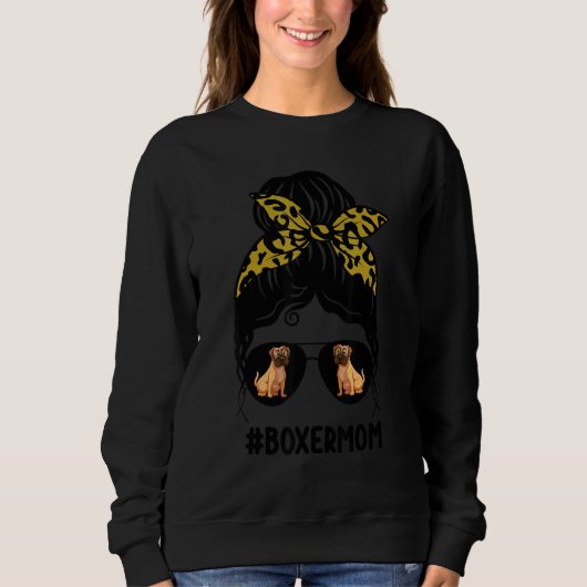 Sweatshirt Boxer Maman Messy Bun Empreinte de léopard de chev (Devant)