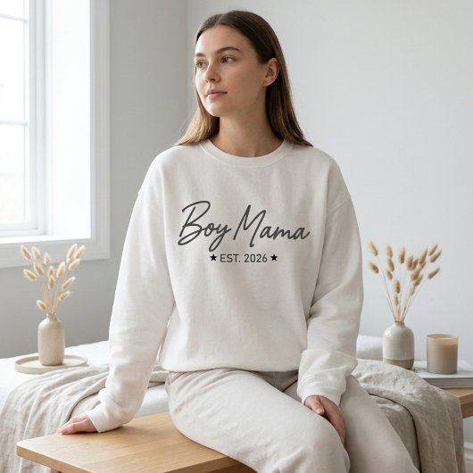 Sweatshirt Boy Mama Script Est Year Elegant Motherhood Text