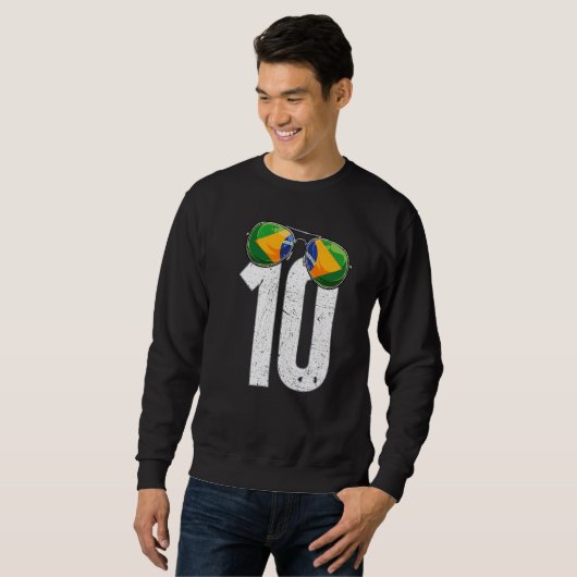 Sweatshirt Brésil Joueur de football Numéro 10 drapeau brésil (Devant entier)