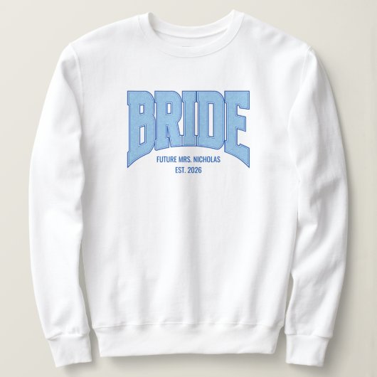 Sweatshirt BRIDE Faux Glitter Varsity Engagement Bridal (Design devant)
