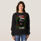 Sweatshirt Briser Mur Grey Chien Pitbull Noël Chapeau de Noël (Devant entier)