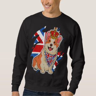 Sweatshirt British Corgi Dog Crown Union Jack Queens Platinum