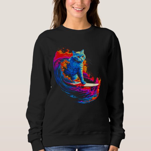 Sweatshirt British Shorthair Cat Surfing (Devant)
