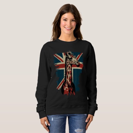 Sweatshirt British UK Giraffe on Great Britain Giraffe (Devant entier)