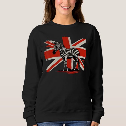 Sweatshirt British UK Zebra on Great Britain Zebra (Devant)