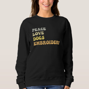 Sweatshirt Broderie Chiens Amour Paix Rétro