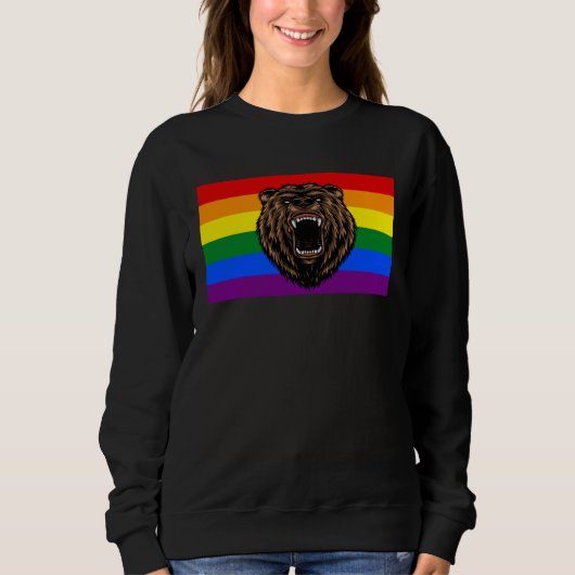 Sweatshirt Brown Grizzly Bear Love Gay Pride Flag Wild Forest (Devant)