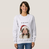 Sweatshirt Brown Hair Girl Candy Cane Earrings Christmas (Devant entier)