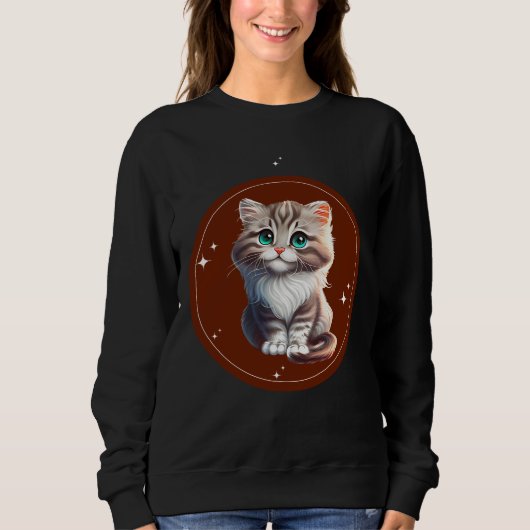 Sweatshirt Brown White Illustrated Cute Cat T-Shirt (Devant)