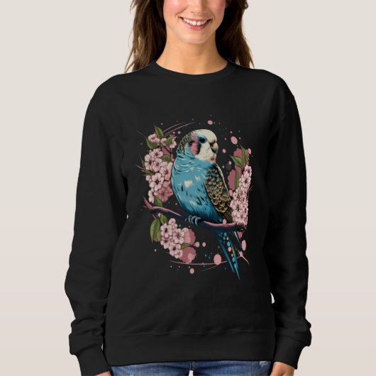Sweatshirt Budgie Budgerigar Bird Japanese Cherry Sakura Flow (Devant)