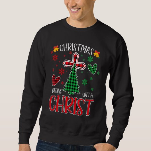 Sweatshirt Buffalo Plaid Christian Jesus Christmas Begins Wit (Devant)