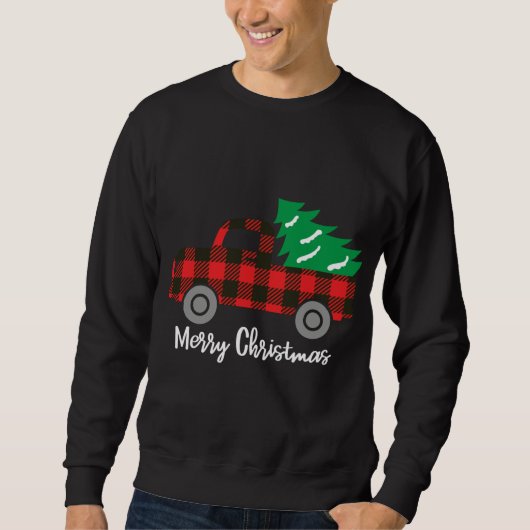 Sweatshirt Buffalo Plaid Christmas Tree Camion rouge (Devant)