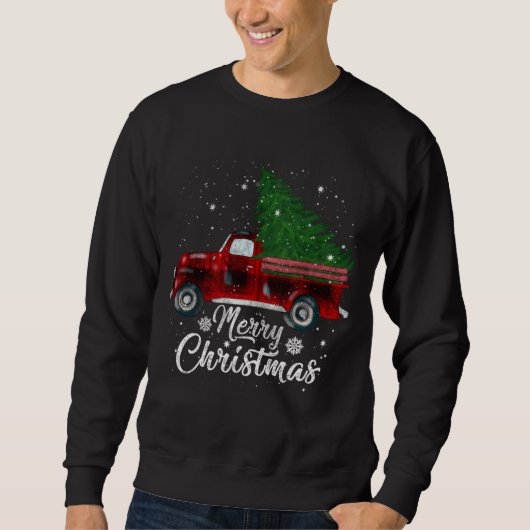 Sweatshirt Buffalo Plaid Christmas Tree Camion Rouge Vintage (Devant)