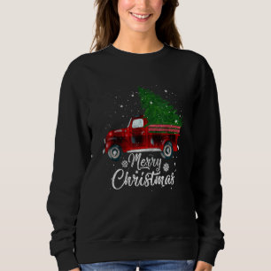 Sweatshirt Buffalo Plaid Christmas Tree Camion Rouge Vintage