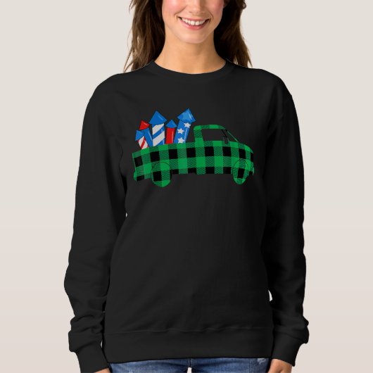 Sweatshirt Buffalo Plaid Fireworks Camion 4 juillet Américain (Devant)