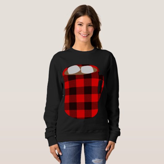 Sweatshirt Buffalo Plaid Hot Cocoa Cup avec Marshmallow Chris (Devant entier)
