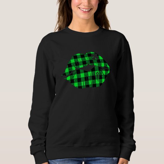 Sweatshirt Buffalo Plaid Lips Lucky Shamrock C St Patrick's D (Devant)