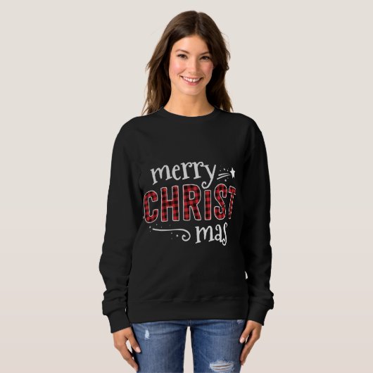 Sweatshirt Buffalo Plaid Merry Christ Mas Christmas Christian (Devant entier)