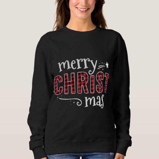 Sweatshirt Buffalo Plaid Merry Christ Mas Christmas Christian (Devant)