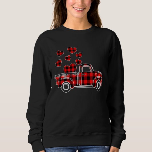 Sweatshirt Buffalo Red Plaid Hearts Pickup Camion Happy Valen (Devant)