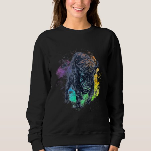 Sweatshirt Buffle de bison américain Yellowstone Water Color  (Devant)