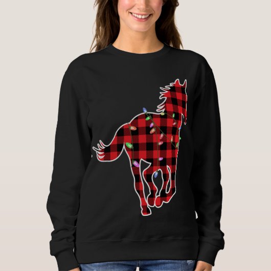 Sweatshirt Buffle de Noël Plaid Horse mignon Cheval Éclairage (Devant)